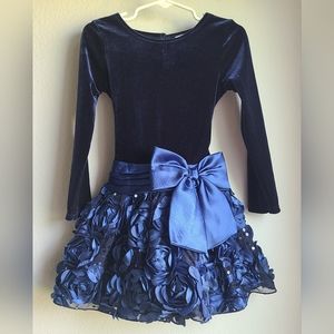 Sweet Heart Rose- Girls' Navy Blue/Lined, Velvet Satin Party Dress, Sz 4